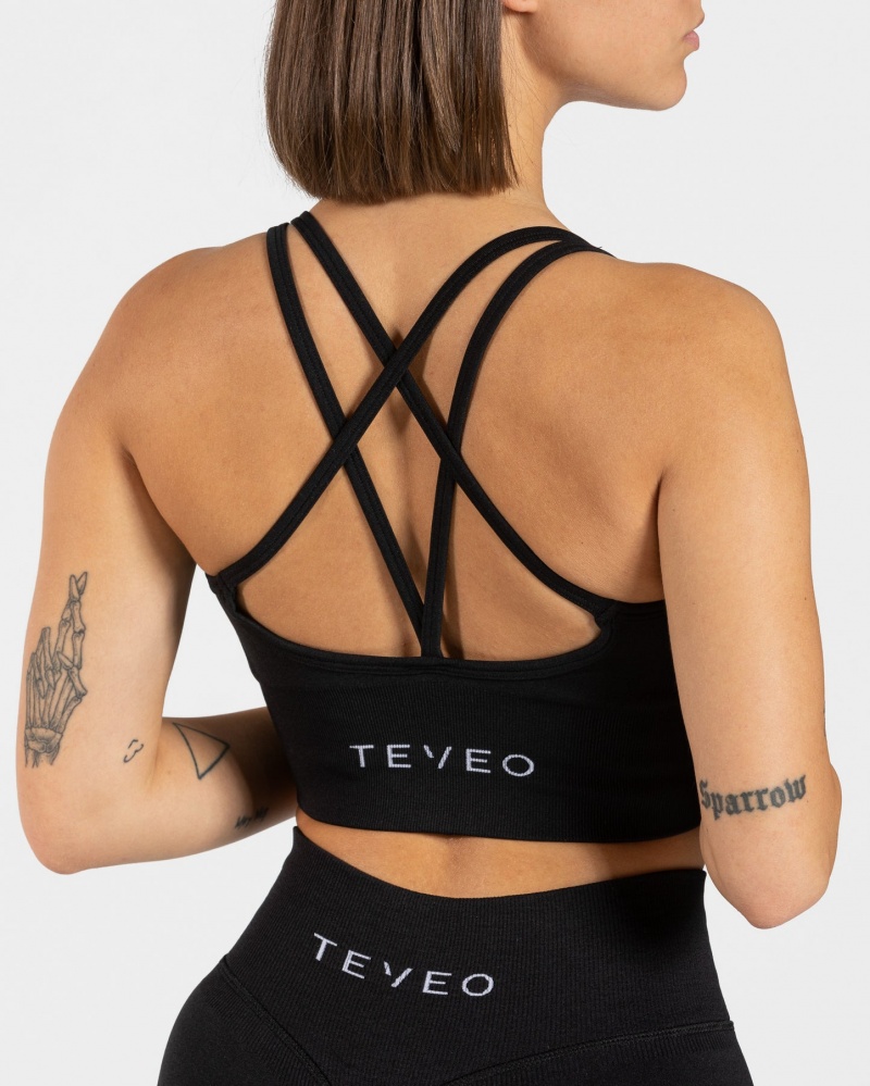 Black Teveo Statement Women's Sports Bra | UK-OWDV70125