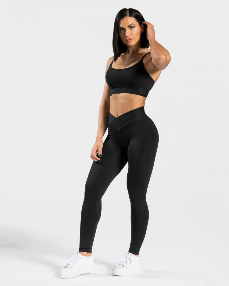 Black Teveo V-Shape Women's Leggings | UK-LVPU83657