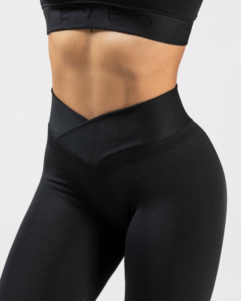 Black Teveo V-Shape Women's Leggings | UK-LVPU83657