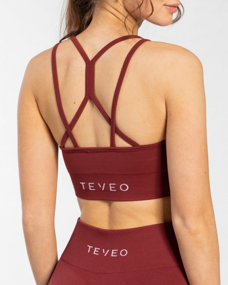 Burgundy Teveo Timeless Scrunch Women's Sports Bra | UK-POLD75823