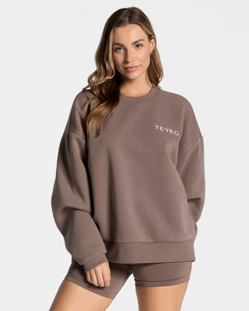 Coffee Teveo Signature Oversized Women's Sweaters | UK-OWGL83902