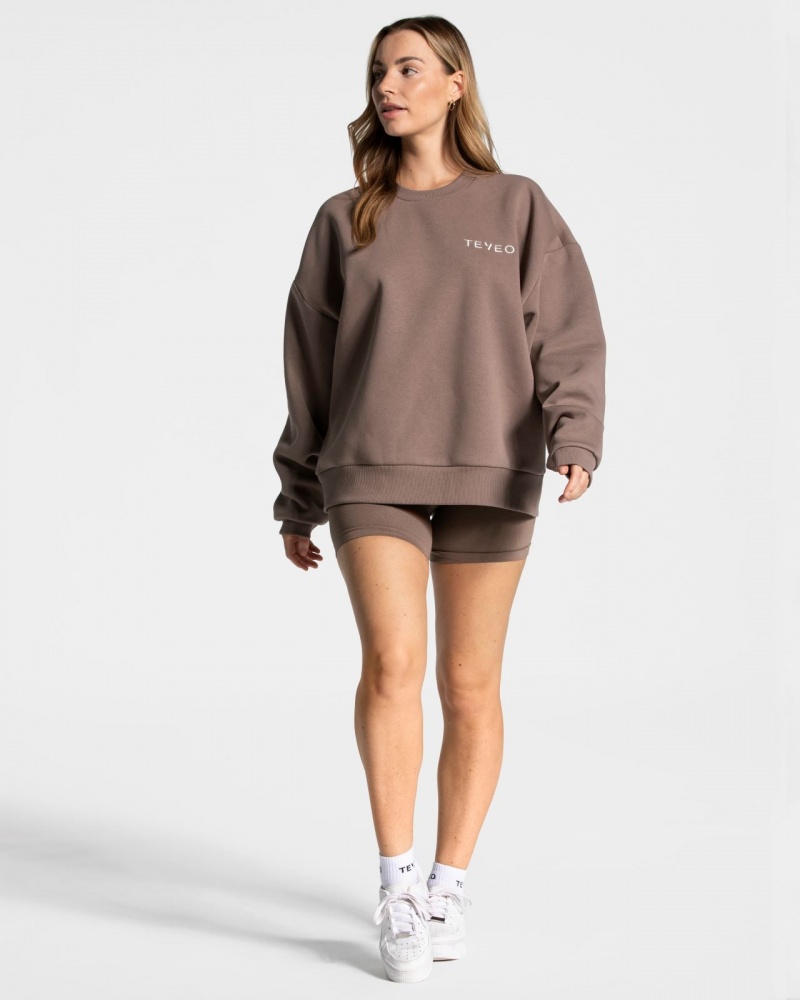 Coffee Teveo Signature Oversized Women's Sweaters | UK-OWGL83902