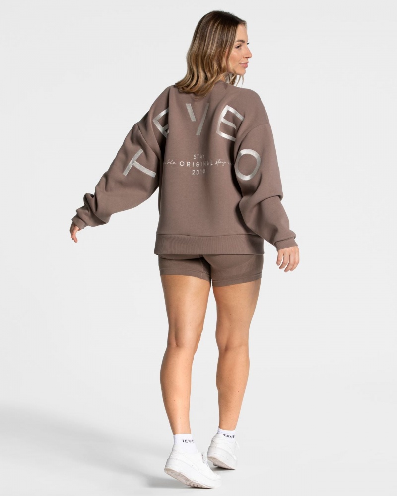 Coffee Teveo Signature Oversized Women's Sweaters | UK-OWGL83902