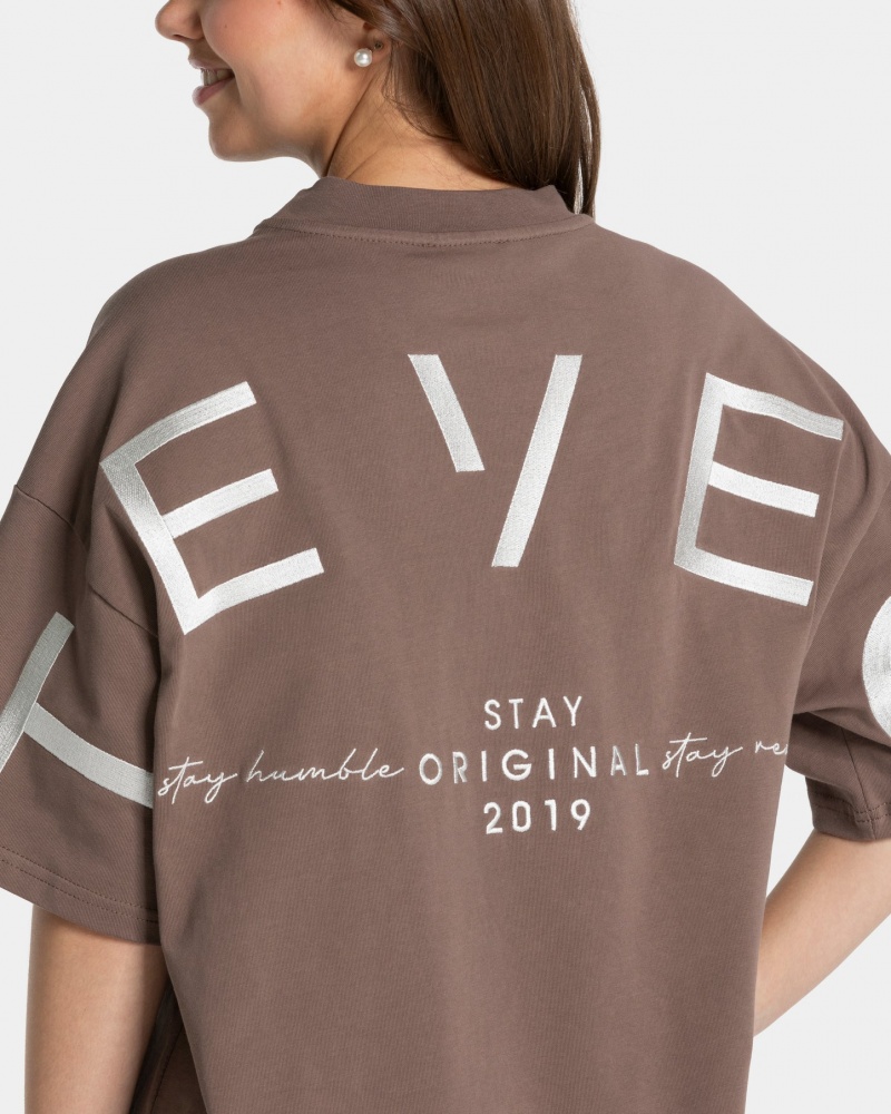 Coffee Teveo Signature Oversized Women's T-Shirt | UK-ZUXI20536