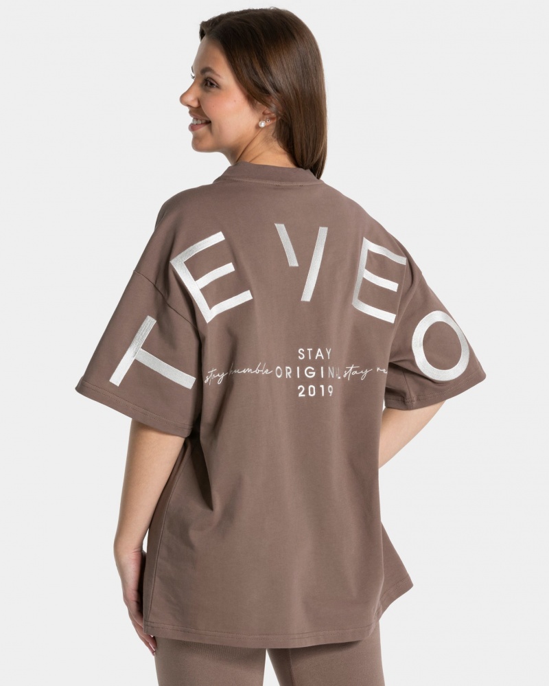 Coffee Teveo Signature Oversized Women\'s T-Shirt | UK-ZUXI20536