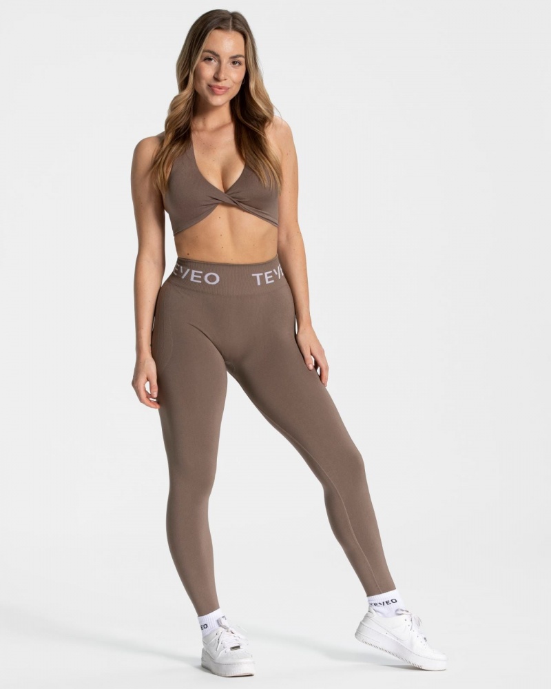 Coffee Teveo Signature Scrunch Women's Leggings | UK-VNCQ93270