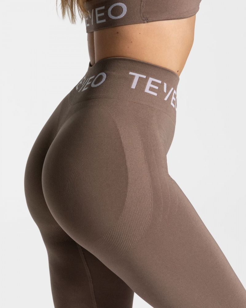 Coffee Teveo Signature Scrunch Women's Leggings | UK-VNCQ93270