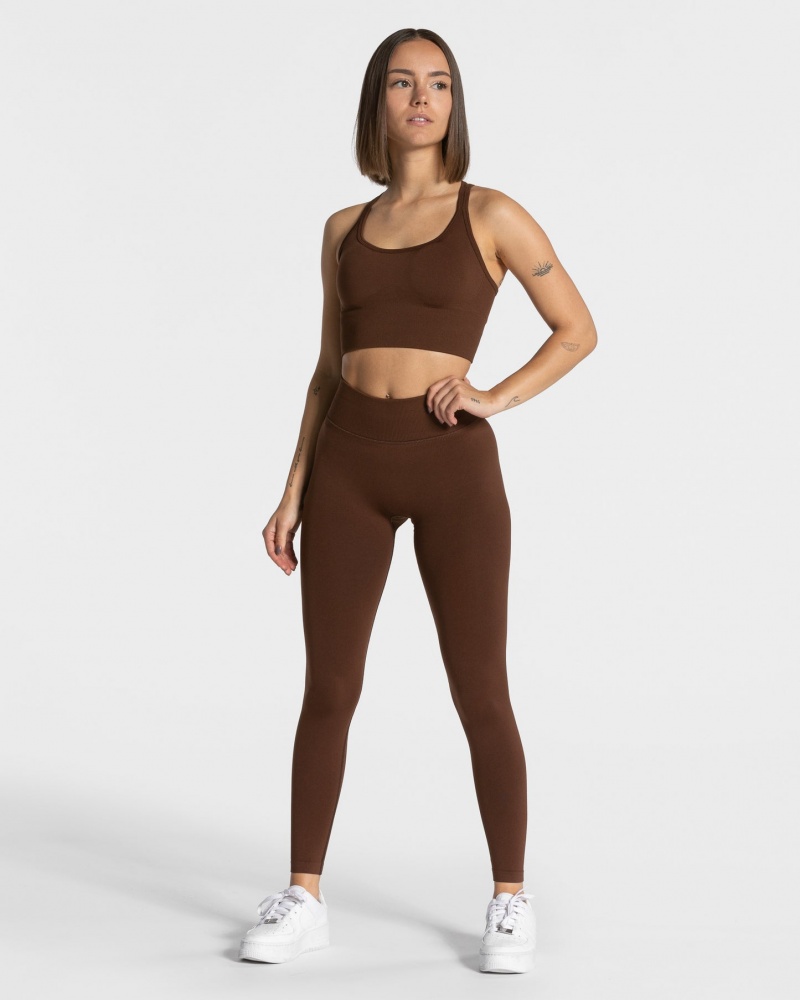 Coffee Teveo Statement Scrunch Women's Leggings | UK-DMSY29340