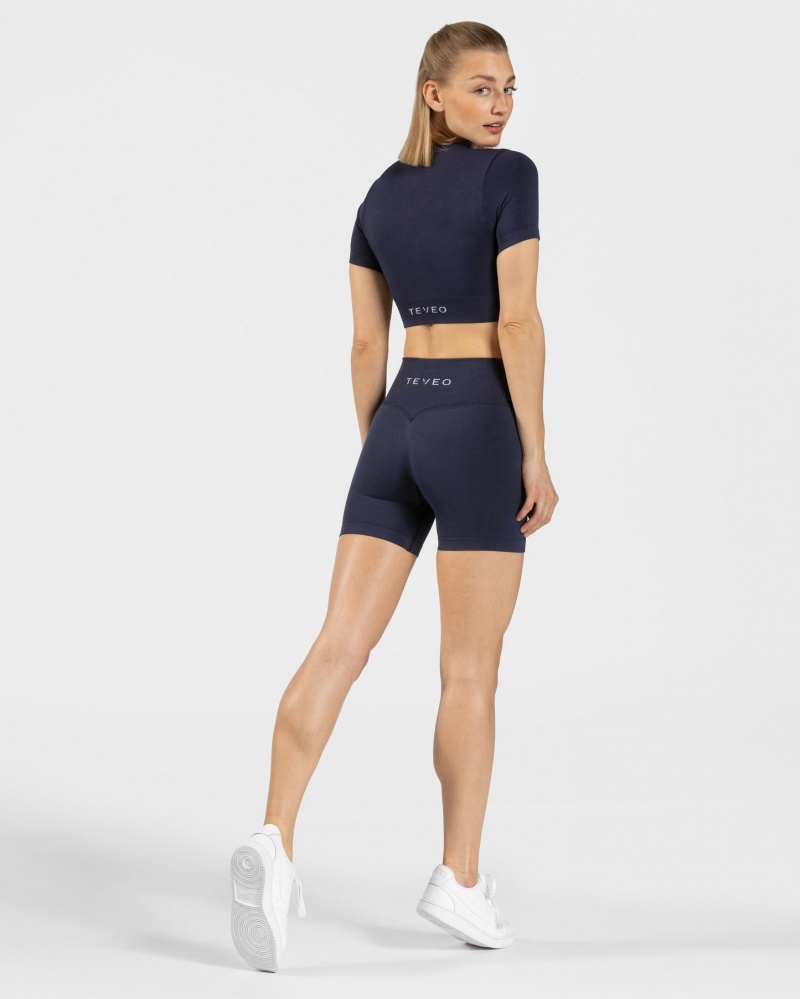 Dark Blue Teveo Sensation Crop Women's Tops | UK-VPKX60249