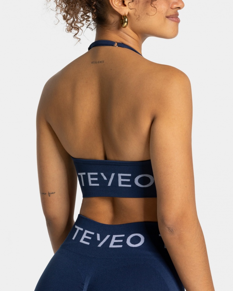 Dark Blue Teveo Signature Neckholder Women's Sports Bra | UK-VDFE43267