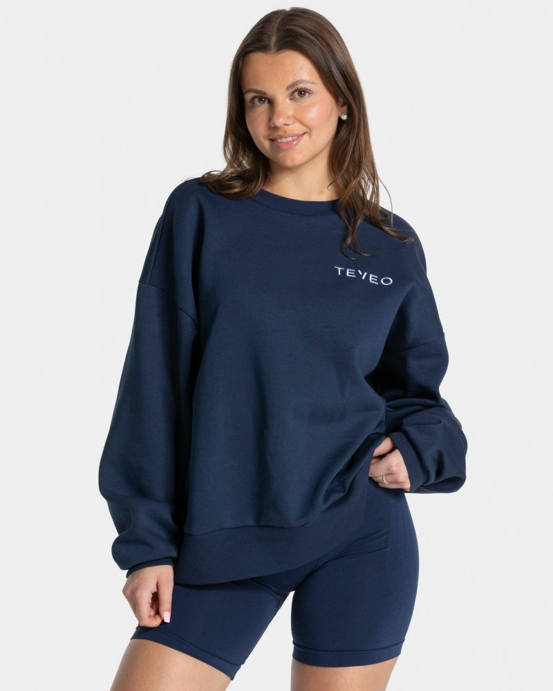 Dark Blue Teveo Signature Oversized Women's Sweaters | UK-VRTO32809