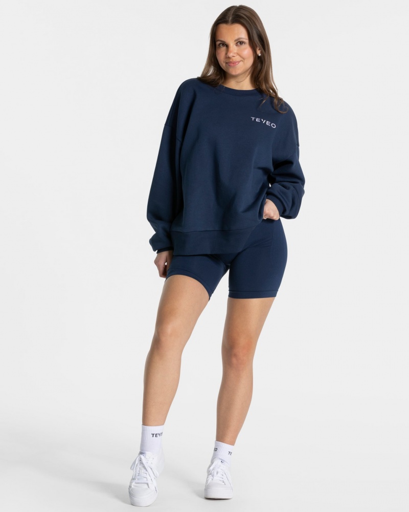 Dark Blue Teveo Signature Oversized Women's Sweaters | UK-VRTO32809