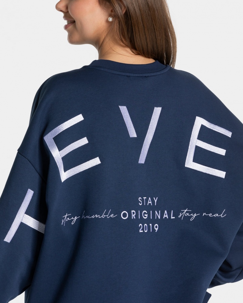 Dark Blue Teveo Signature Oversized Women's Sweaters | UK-VRTO32809