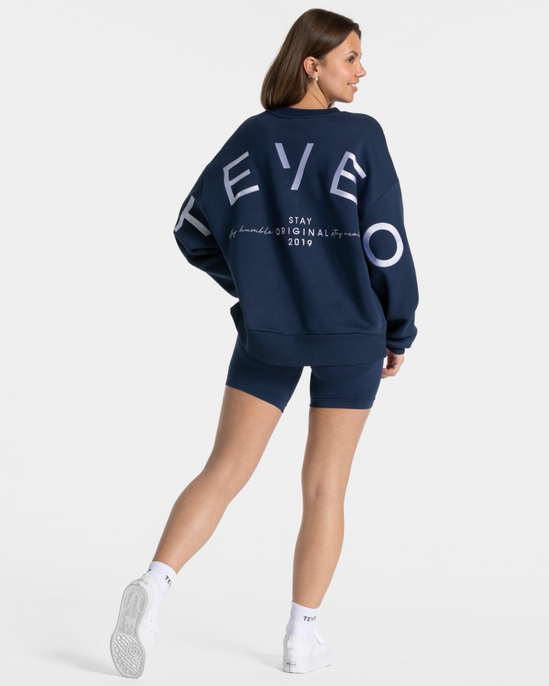 Dark Blue Teveo Signature Oversized Women's Sweaters | UK-VRTO32809