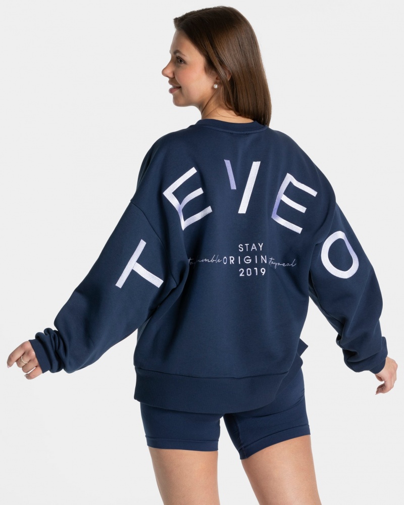 Dark Blue Teveo Signature Oversized Women\'s Sweaters | UK-VRTO32809