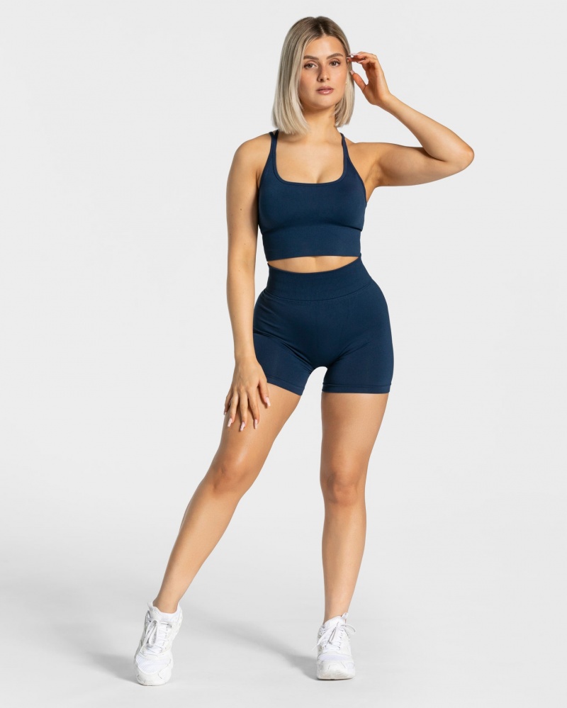 Dark Blue Teveo Statement Scrunch Women's Shorts | UK-WRNQ32645