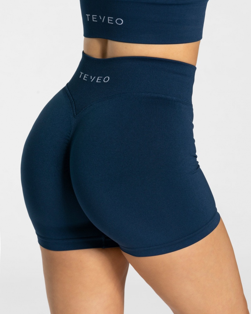 Dark Blue Teveo Statement Scrunch Women's Shorts | UK-WRNQ32645