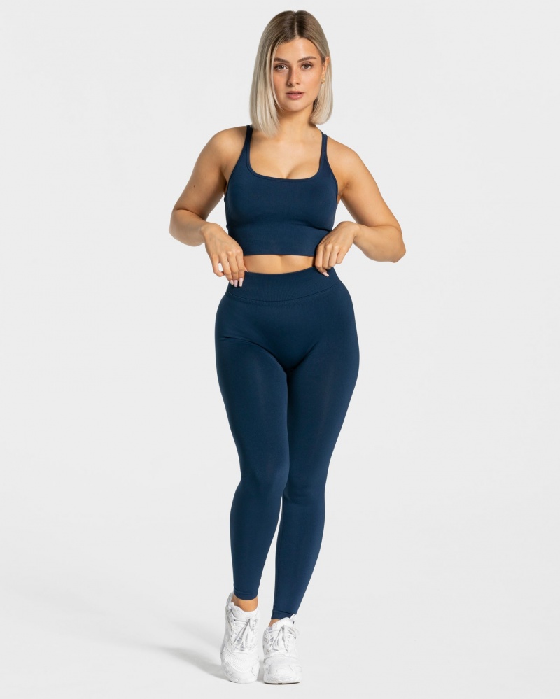 Dark Blue Teveo Statement Scrunch Women's Leggings | UK-FYPD89216