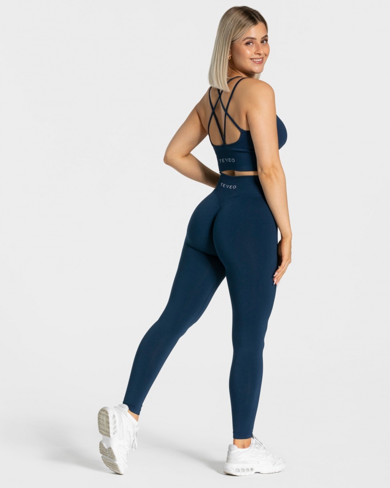 Dark Blue Teveo Statement Scrunch Women's Leggings | UK-FYPD89216