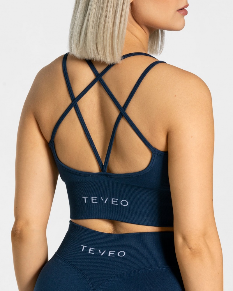 Dark Blue Teveo Statement Women's Sports Bra | UK-RIUW40567