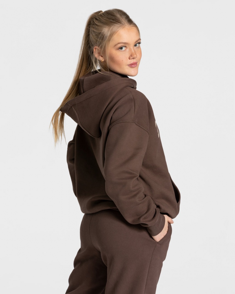 Dark Brown Teveo College Oversized Women's Hoodie | UK-ZNDX31542