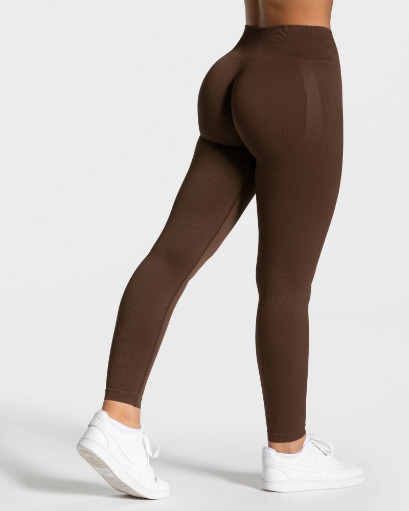 Dark Brown Teveo Elegant Scrunch Women's Leggings | UK-RXAD70146