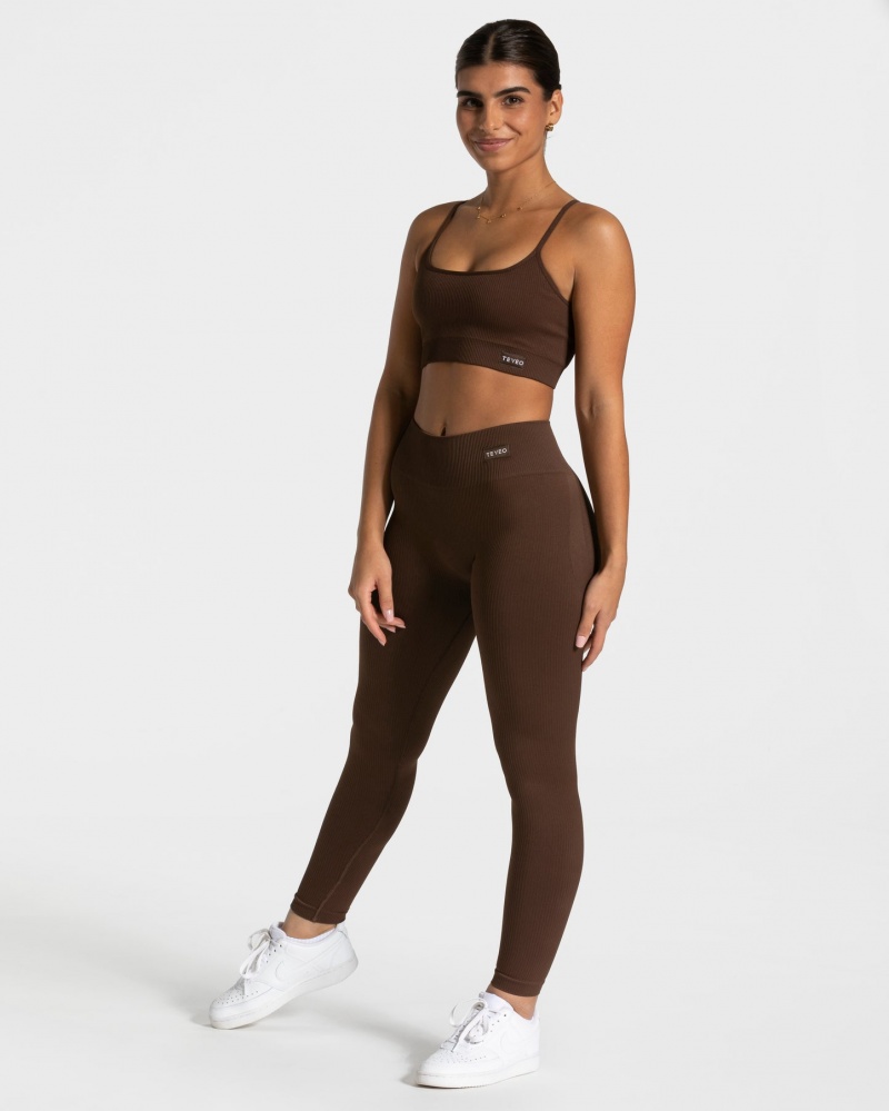 Dark Brown Teveo Elegant Scrunch Women's Leggings | UK-RXAD70146