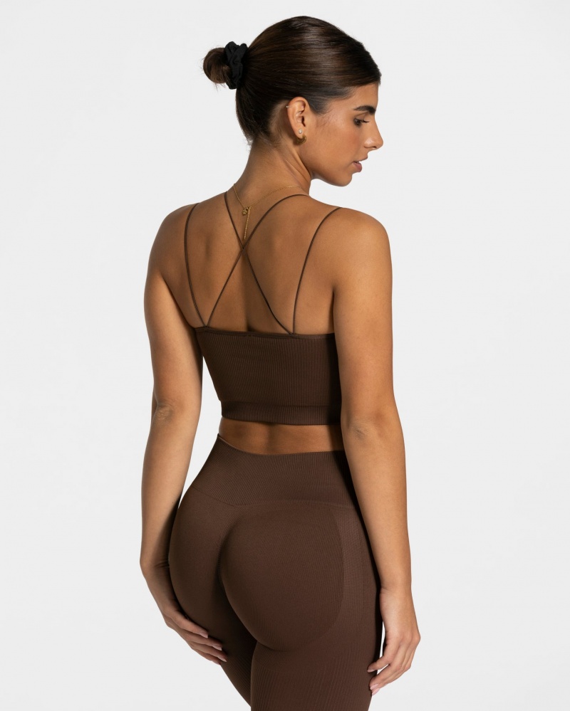 Dark Brown Teveo Elegant Strap Women's Tops | UK-XKDV07416