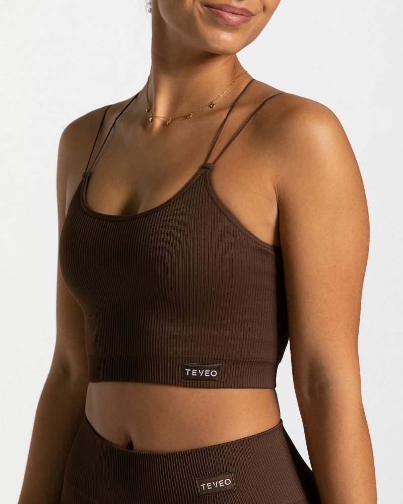 Dark Brown Teveo Elegant Strap Women's Tops | UK-XKDV07416