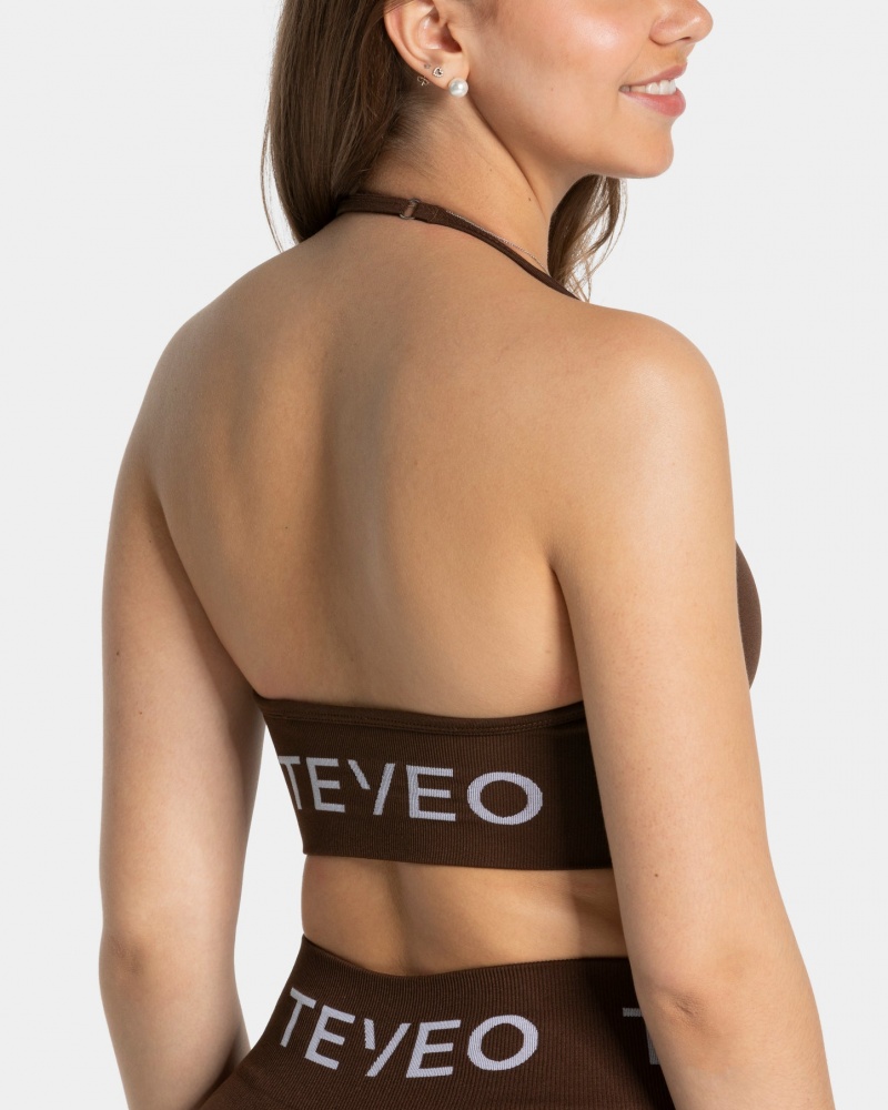 Dark Brown Teveo Signature Neckholder Women's Sports Bra | UK-OUYH72183