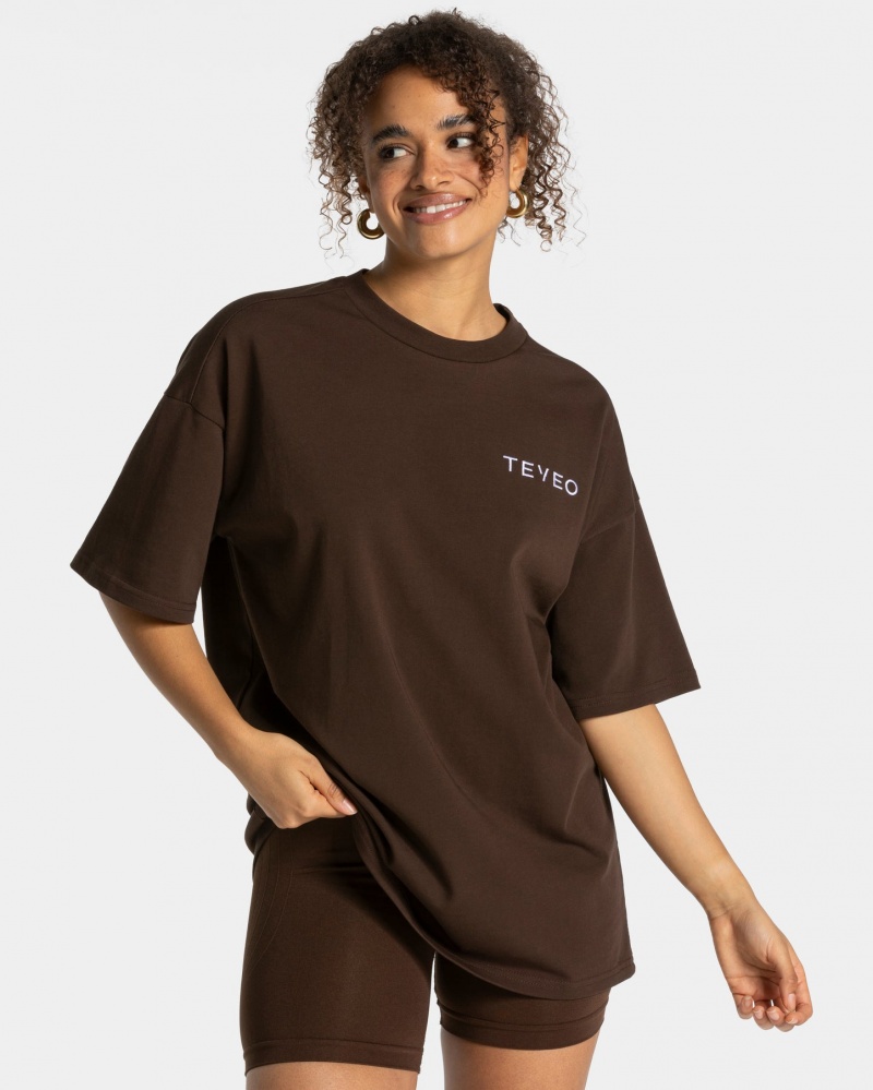 Dark Brown Teveo Signature Oversized Women's T-Shirt | UK-HROL82530