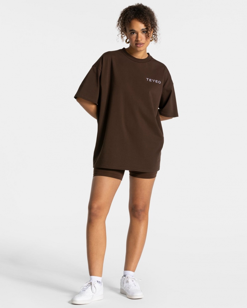 Dark Brown Teveo Signature Oversized Women's T-Shirt | UK-HROL82530