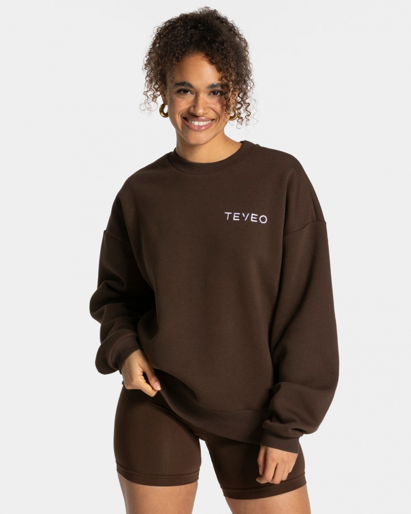 Dark Brown Teveo Signature Oversized Women's Sweaters | UK-RCIM34709