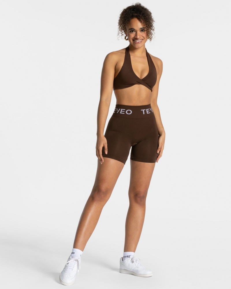 Dark Brown Teveo Signature Scrunch Women's Shorts | UK-PROJ18624