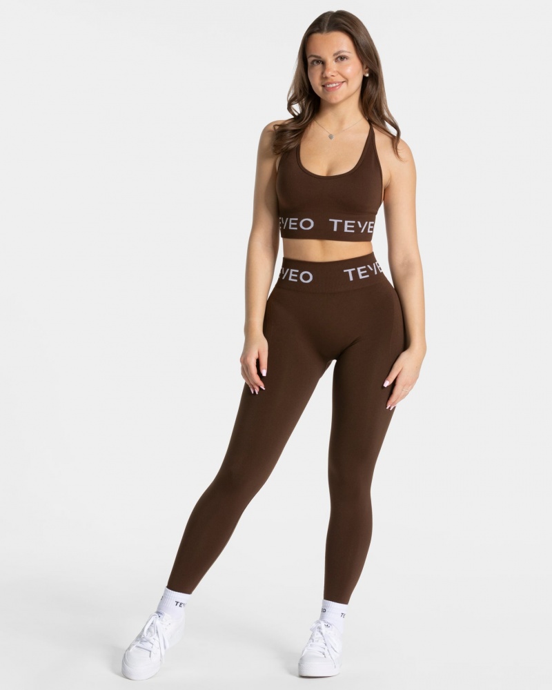 Dark Brown Teveo Signature Scrunch Women's Leggings | UK-DPVA18759