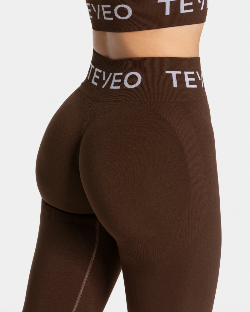 Dark Brown Teveo Signature Scrunch Women's Leggings | UK-DPVA18759