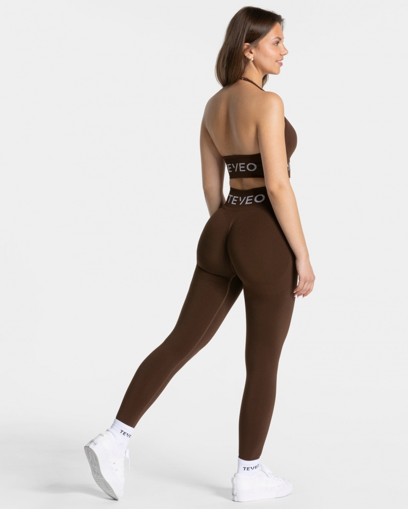 Dark Brown Teveo Signature Scrunch Women's Leggings | UK-DPVA18759