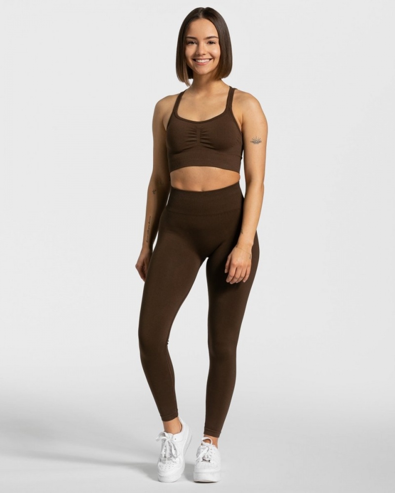 Dark Brown Teveo Timeless Scrunch Women's Leggings | UK-ULBW17428