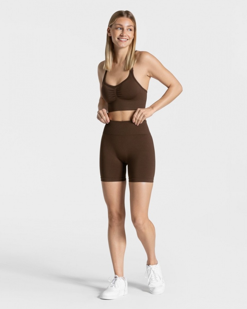 Dark Brown Teveo Timeless Scrunch Women's Shorts | UK-OAMV20641