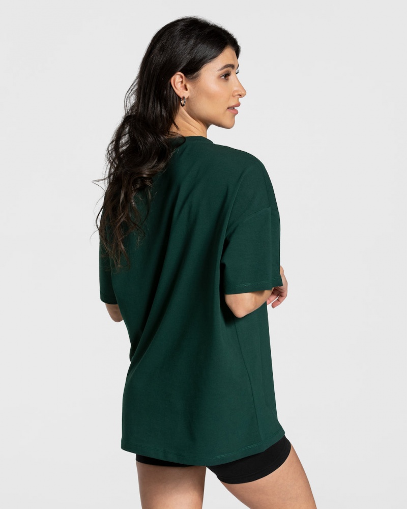 Dark Green Teveo College Oversized Women's T-Shirt | UK-TFZE97421