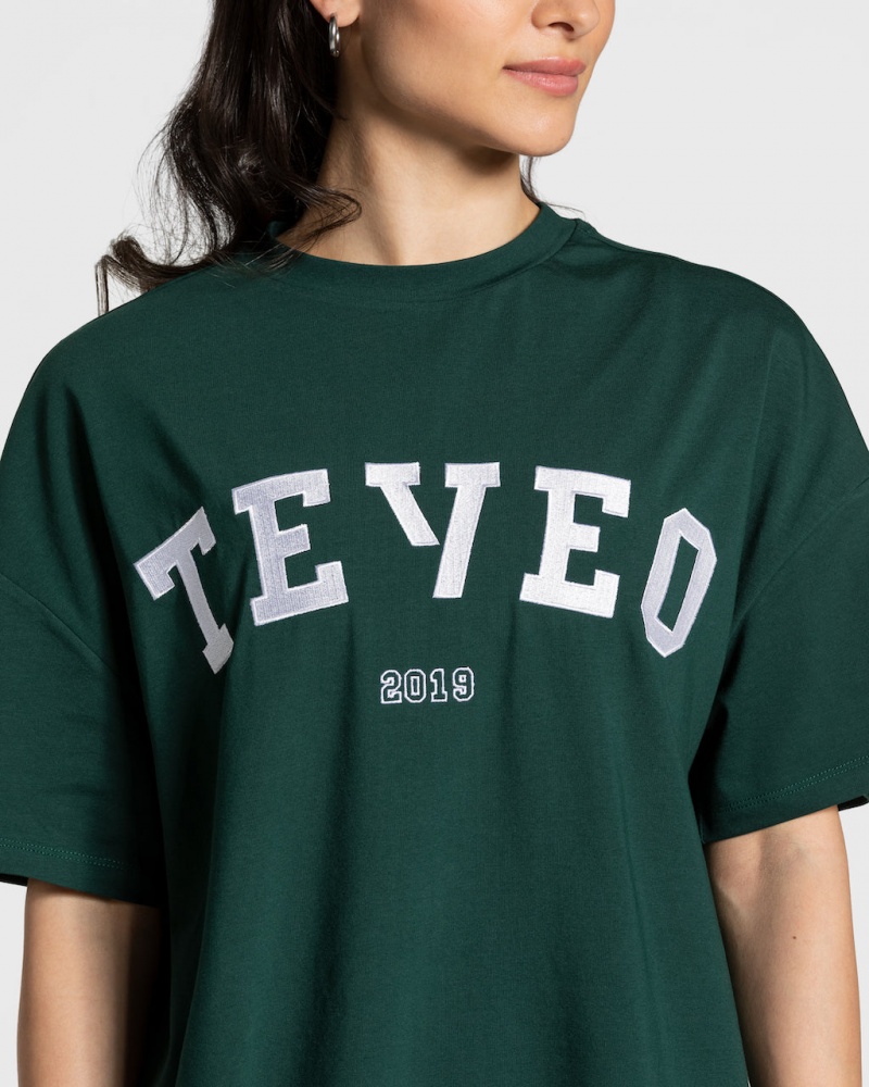 Dark Green Teveo College Oversized Women's T-Shirt | UK-TFZE97421