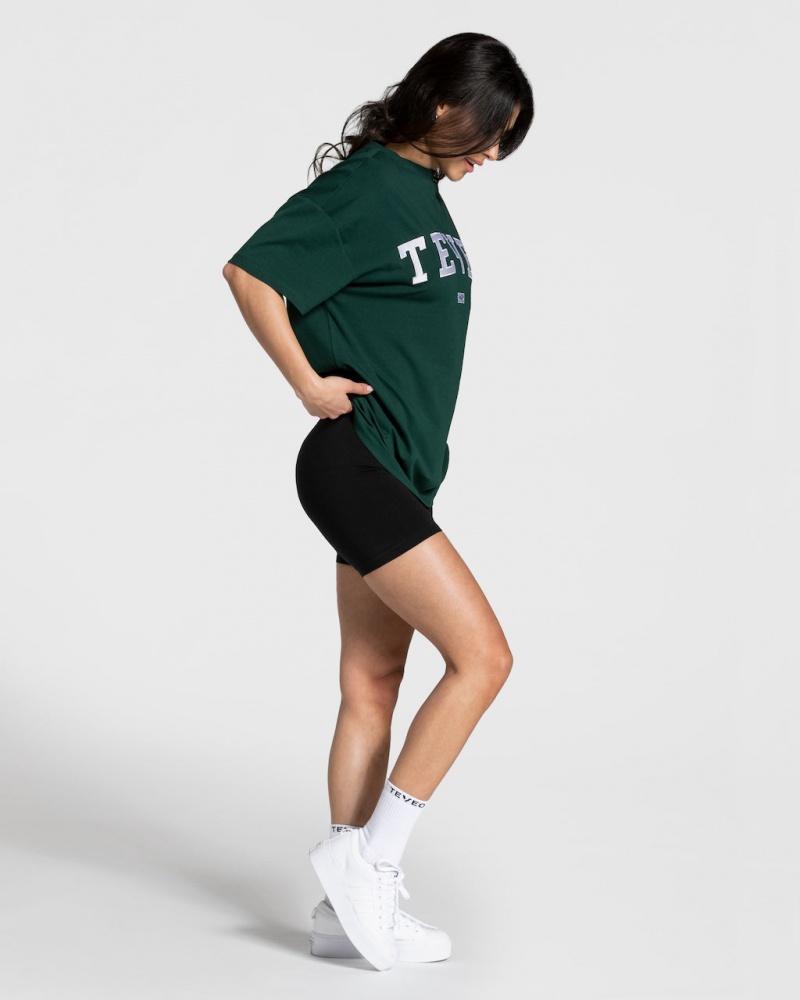 Dark Green Teveo College Oversized Women's T-Shirt | UK-TFZE97421