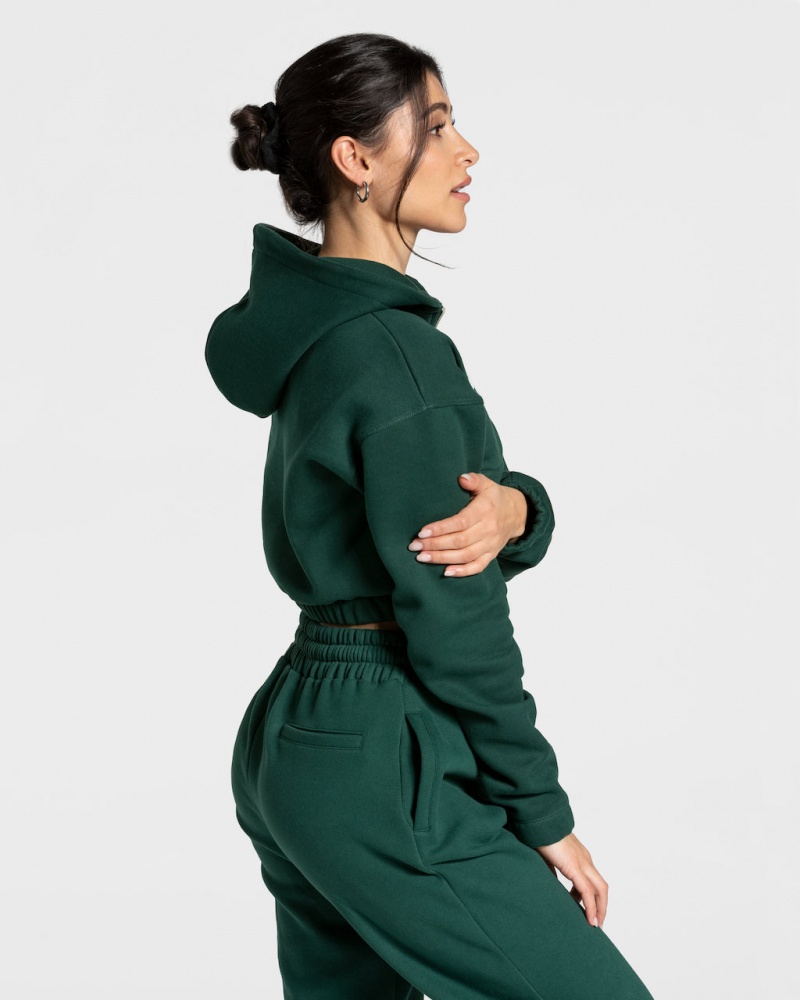 Dark Green Teveo College Zip Women's Hoodie | UK-PCZK98607