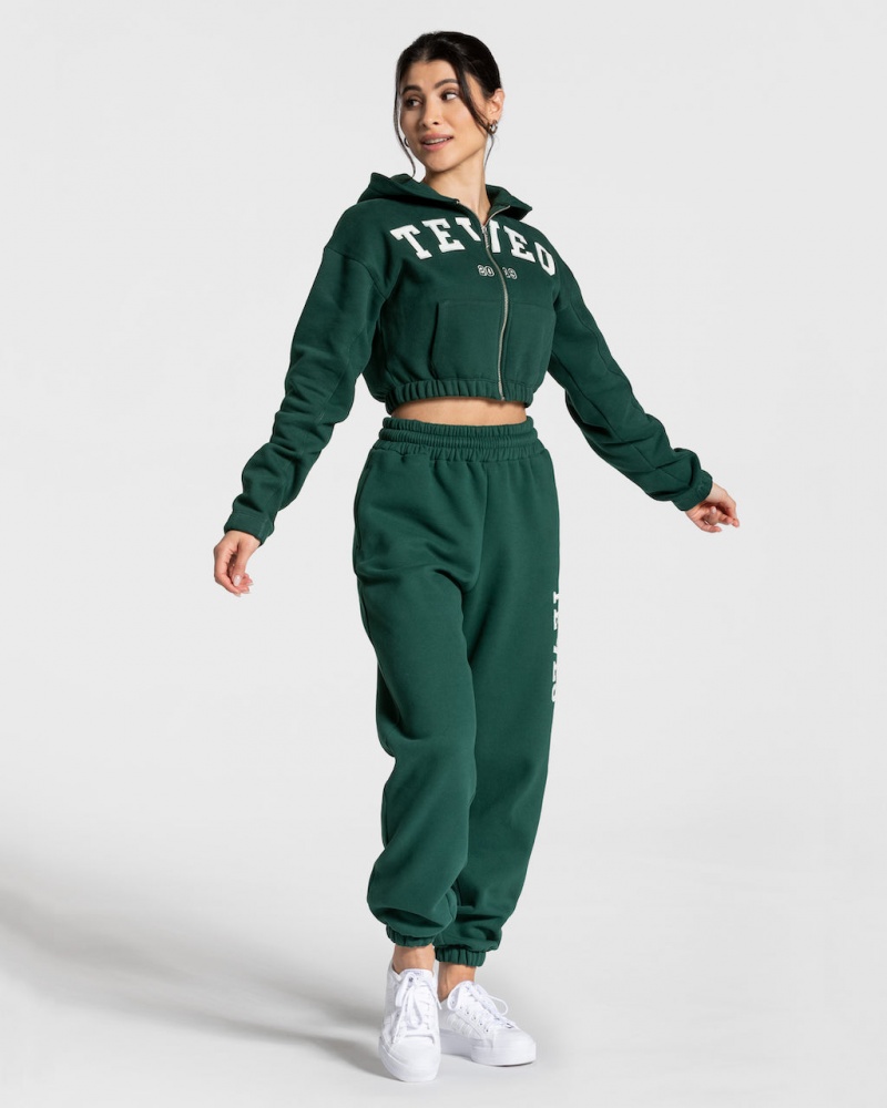 Dark Green Teveo College Zip Women's Hoodie | UK-PCZK98607