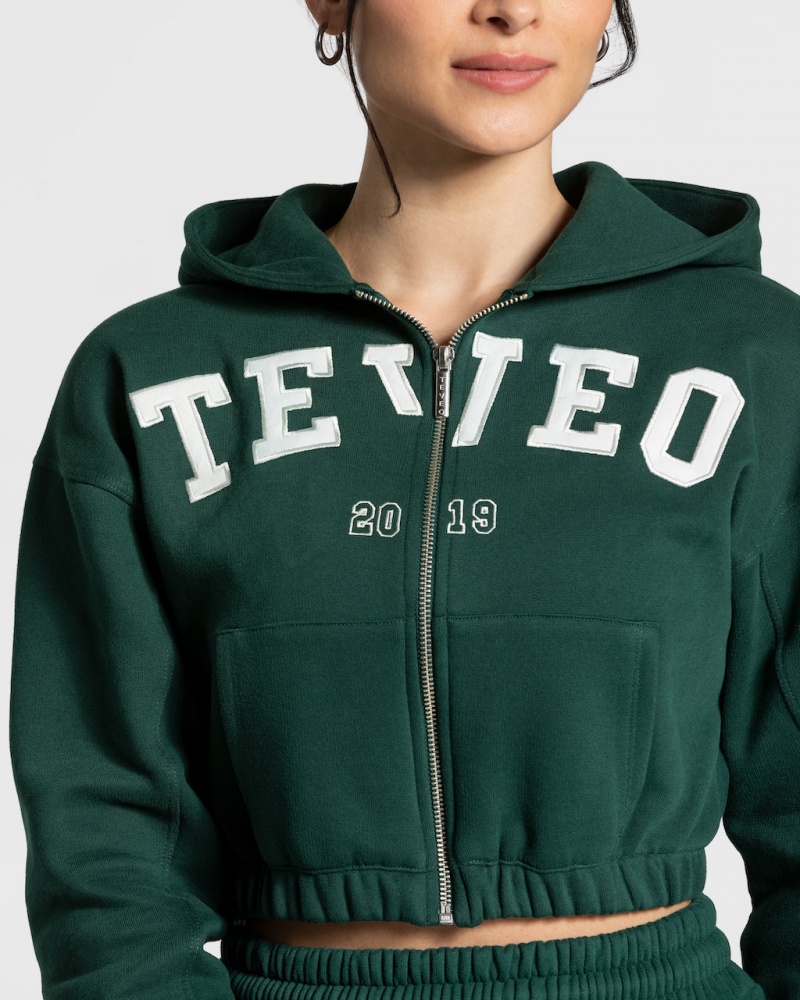 Dark Green Teveo College Zip Women's Hoodie | UK-PCZK98607