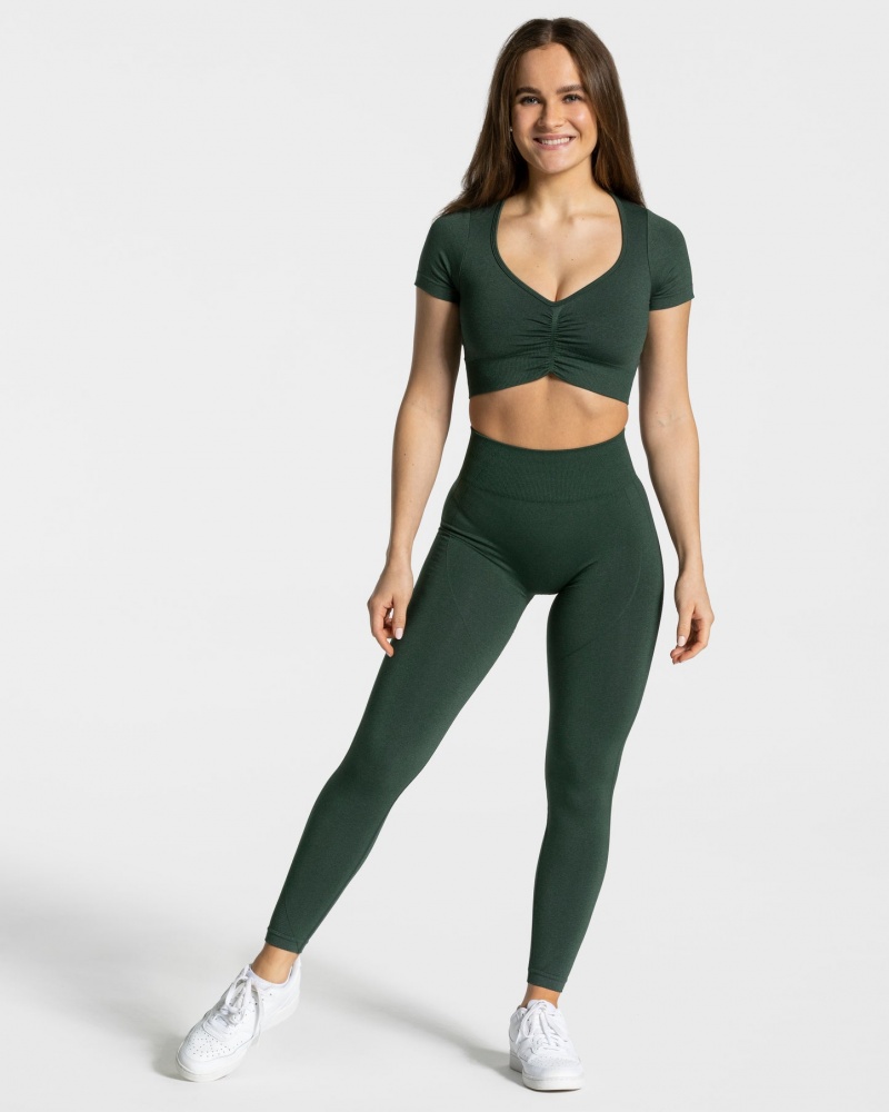 Dark Green Teveo Focus Crop Women's Tops | UK-EGPO53864