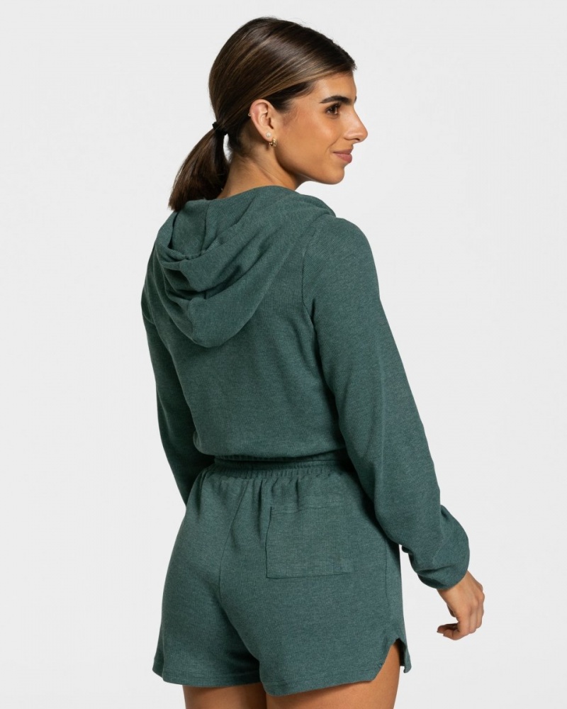 Dark Green Teveo Lounge Zip Women's Hoodie | UK-WMBF01258