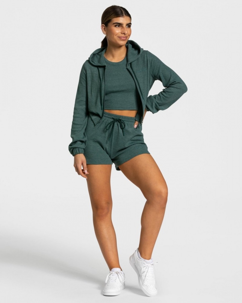 Dark Green Teveo Lounge Zip Women's Hoodie | UK-WMBF01258