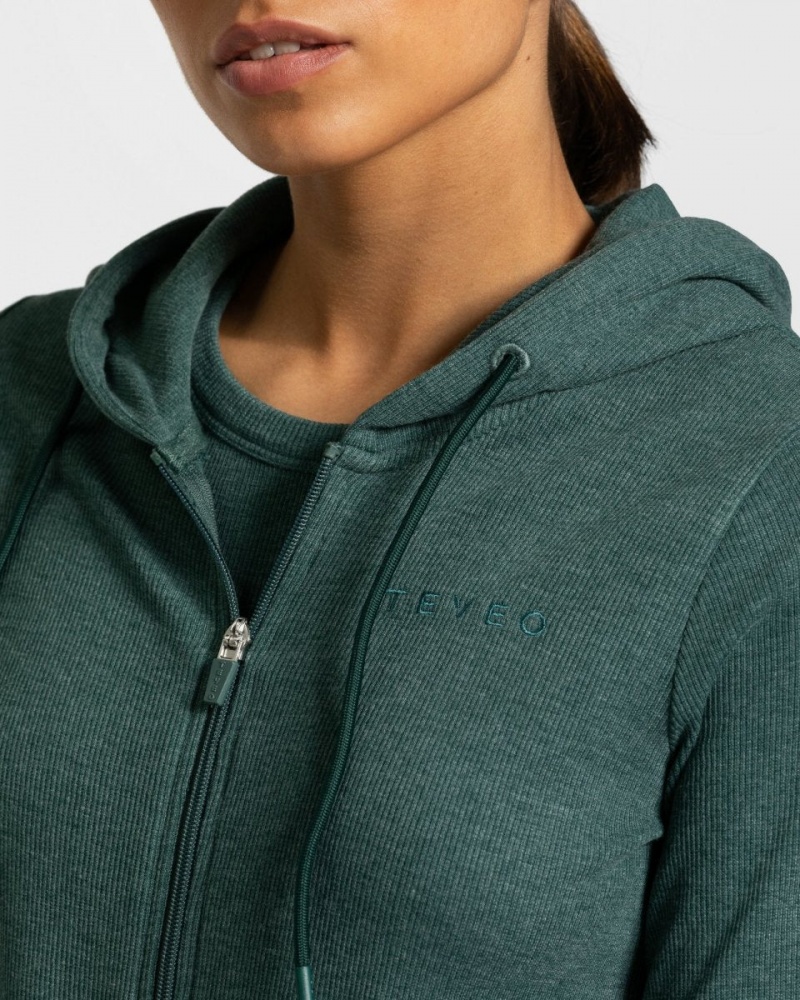 Dark Green Teveo Lounge Zip Women's Hoodie | UK-WMBF01258