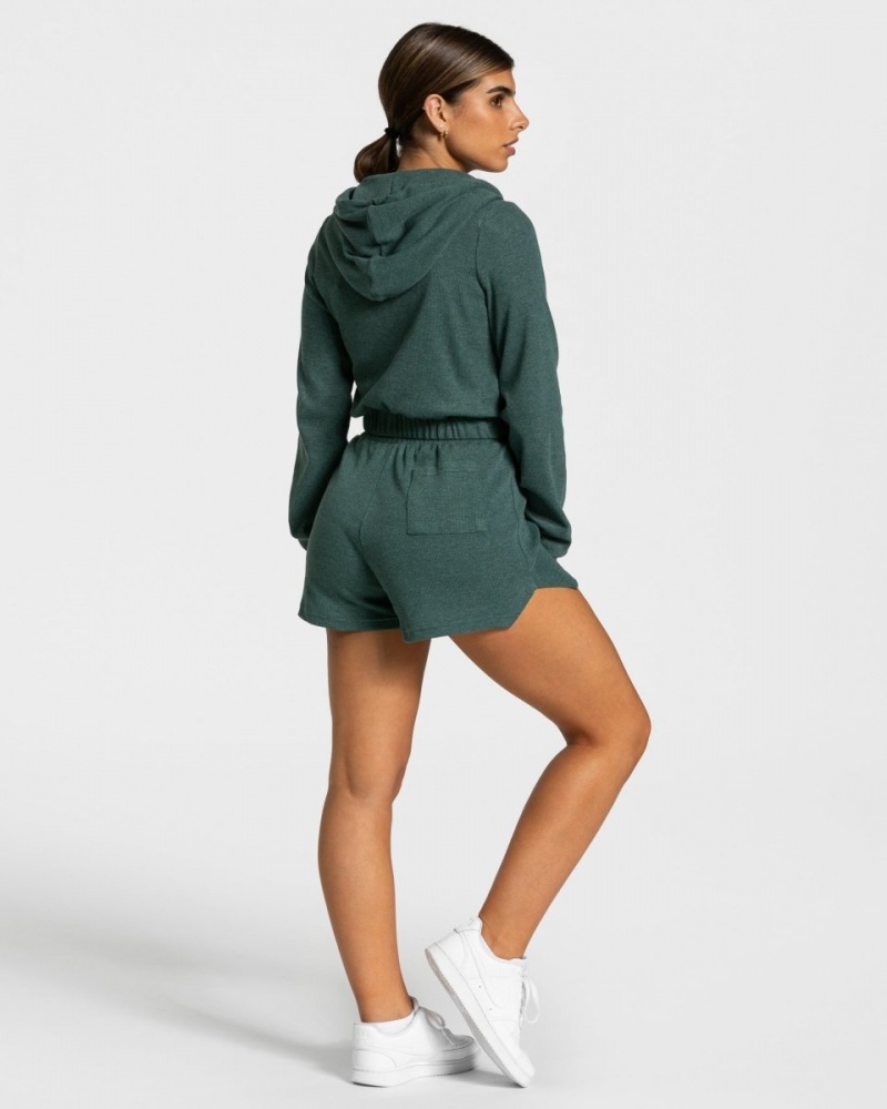 Dark Green Teveo Lounge Zip Women's Hoodie | UK-WMBF01258